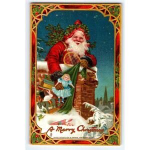 Santa Claus On Chimney Top Raphael Tuck Christmas Postcard Bowley Unsigned 512
